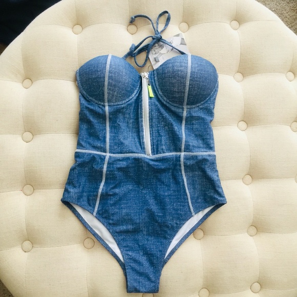 NEW SHERYDIN FISHER DENIM Sweetheart CORSET ONE PIECE Bathing Swimsuit NWT - Picture 2 of 11